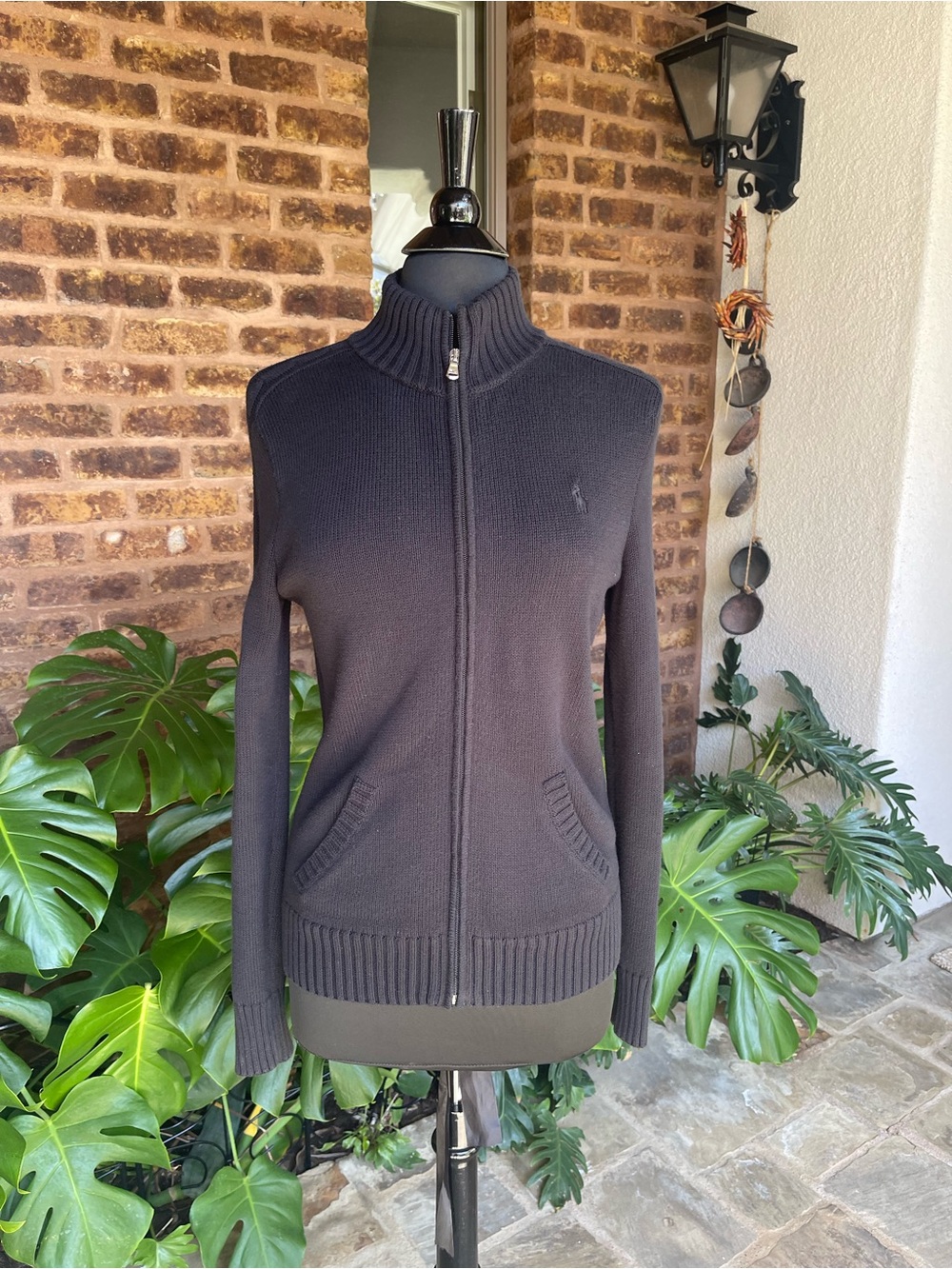 Ralph Lauren Golf Women's Black Full-Zip Ribbed Knit Jacket